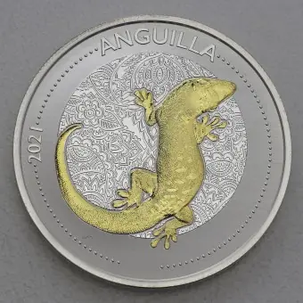 Abverkauf Silbermünze 1oz "Gecko" 2021 (vergoldet) Eastern Caribbean 8 (Anguilla)