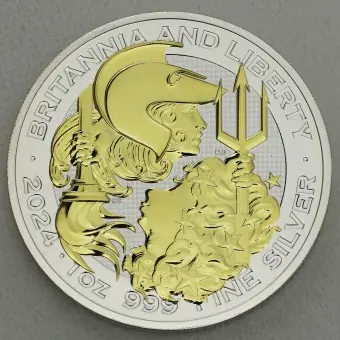 Heute Kaufen Silbermünze 1oz "Britannia and Liberty" 2024 vergoldet (Großbritannien)