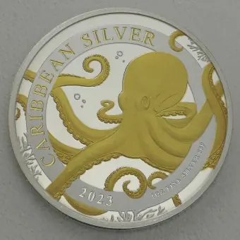 Online Kaufen Silbermünze 1oz "Octopus 2023" (vergoldet) Caribbean Silver (Barbados)