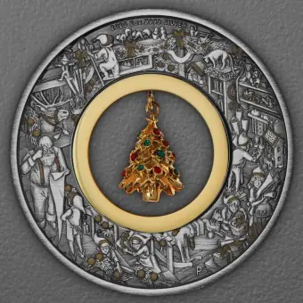 Silbermünze 2oz "Santa's Workshop" 2025 (AF/koloriert/vergoldet) (Australien) Handgefertigt
