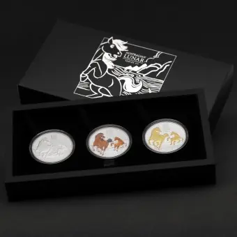 Super-Preis Silbermünze 3 x 1oz "Pferd" 2026 (PP/kol./verg.) Set 3-teilig Lunar III (Australien)