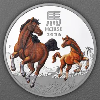 Ausverkauf Silbermünze 1oz "Pferd" 2026 (PP/koloriert) Lunar III – Year of the Horse (Australien)