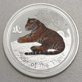 Silbermünze 2oz "Tiger" 2010 (koloriert) Lunar II – Year of the Tiger (Australien) diff. Finale Aktion