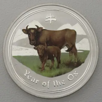 Silbermünze 1oz "Ochse" 2009 (koloriert) Lunar II – Year of the Ox (Australien) Neue Ware