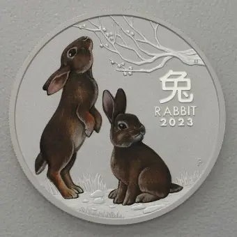 Silbermünze 1oz "Hase" 2023 (koloriert) Lunar III – Year of the Rabbit (Australien) Mengenrabatt