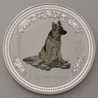 Günstig Silbermünze 5oz "Hund" 2006 (koloriert) Lunar I – Year of the Dog (Australien)