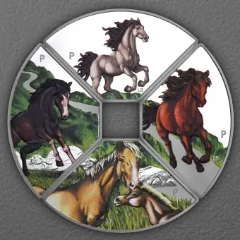Markenprodukt Silbermünzen 4 x 1oz "Pferd" 2026 (PP/koloriert) Set – 4-teilig Quadrant (Tuvalu)
