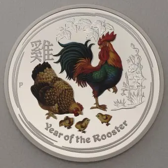Silbermünze 2oz "Hahn" 2017 (koloriert) Lunar II – Year of the Rooster (Australien) Abverkauf