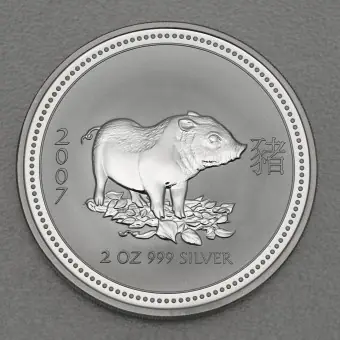 Schneller Versand Silbermünze 2oz "Schwein" 2007 Lunar I – Year of the Pig (Australien)