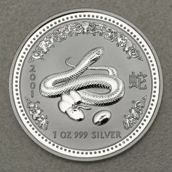 Echt Silbermünze 1oz "Schlange" 2001 Lunar I – Year of the Snake (Australien)