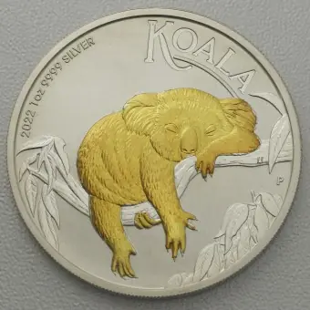 Silbermünze 1oz "Koala" 2022 (vergoldet) (Australien) Geld-Zurück-Garantie