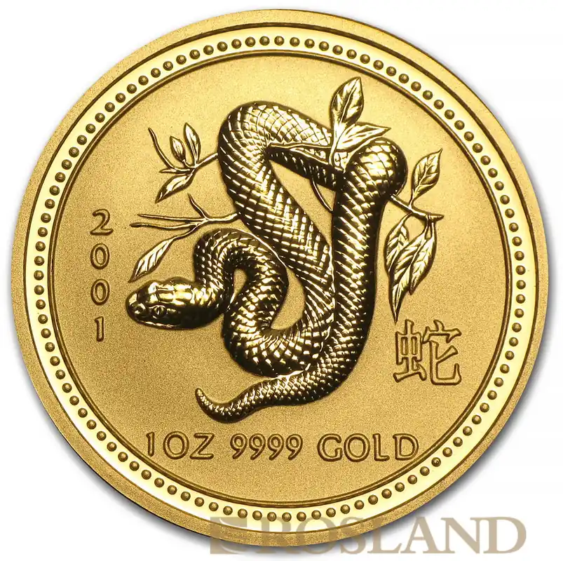 1 Unze Goldmünze Australien Lunar 1 Schlange 2001 Begrenztes Angebot