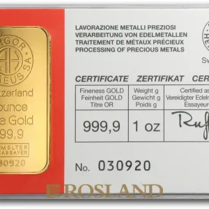 1 Unzen Goldbarren Heraeus Argor Vintage (.9999) Versand Am Gleichen Tag