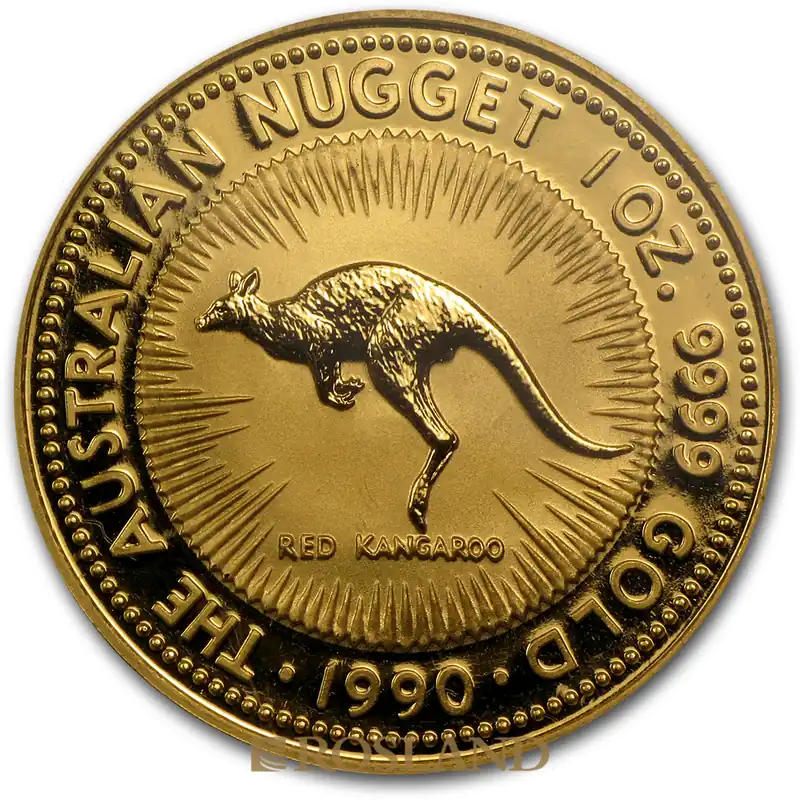 Premium 1 Unze Goldnugget Australien Känguru 1990