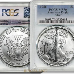 Neuheit 1 Unze Silbermünze American Eagle 1986 PCGS MS-70