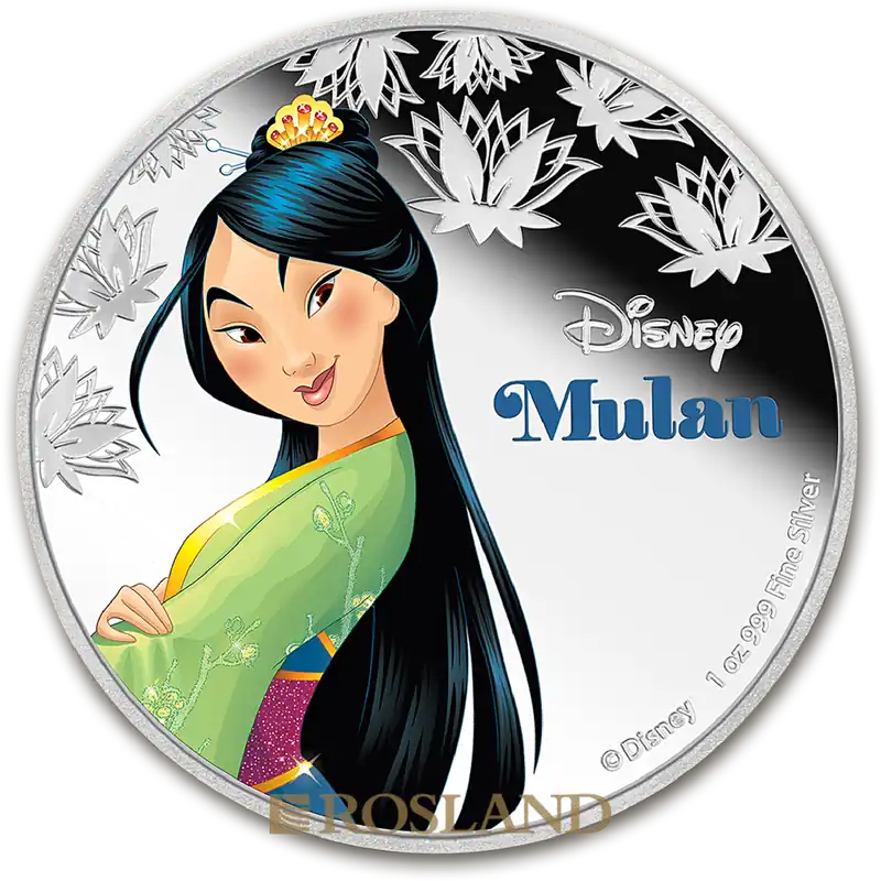 1 Unze Silbermünze Disney© Prinzessin Mulan 2016 PP (Koloriert, Box, Zertifikat) Ab Werk