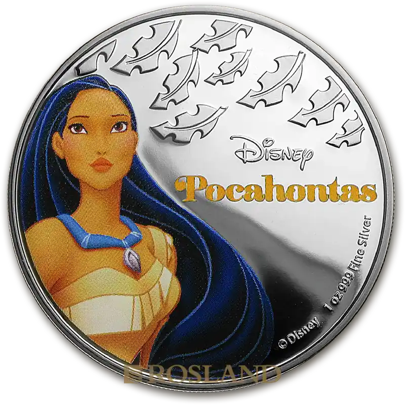 1 Unze Silbermünze Disney© Prinzessin Poccahontas 2016 PP (Koloriert, Box, Zertifikat) Letzte Chance