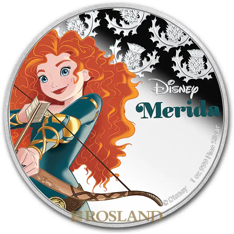 1 Unze Silbermünze Disney© Prinzessin Merida 2016 PP (Koloriert, Box, Zertifikat) Preiswert