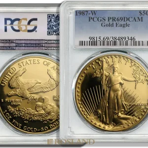 1 Unze Goldmünze American Eagle 1987 PP PCGS PR-69 DCAM (W, MCMLXXXVII, Shield) Sichere Zahlung