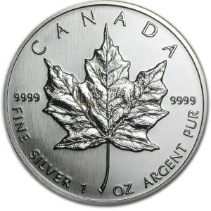 Zertifiziert 1 Unze Silbermünze Kanada Maple Leaf 1990