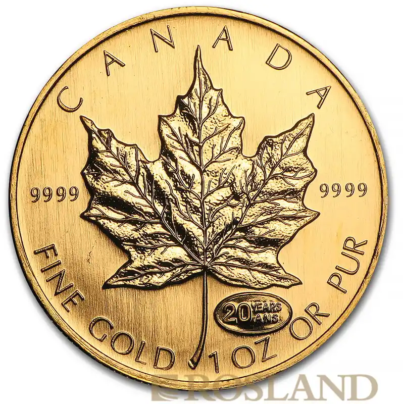 Nur Für Kurze Zeit 1 Unze Goldmünze Kanada Maple Leaf 1999(20 Jahre Privy)