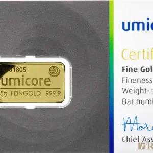 Abverkauf 5 Gramm Goldbarren Umicore (Blister)