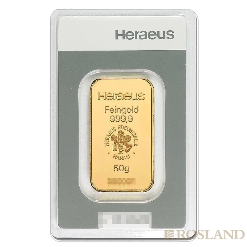 Abverkauf 50 Gramm Goldbarren Heraeus