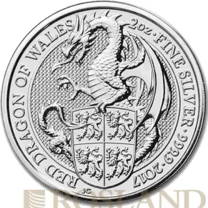 Billig 2 Unzen Silbermünze Queens Beasts Red Dragon 2017