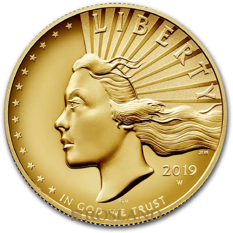 1 Unze Goldmünze American Liberty 2019 PL (HR, Box, Zertifikat) Weltweiter Versand