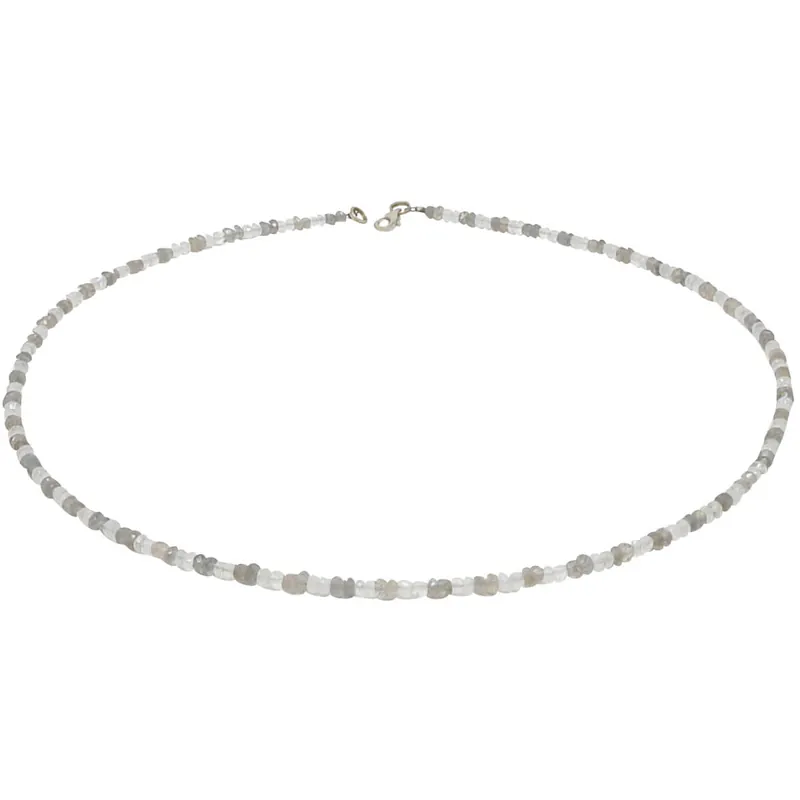 Edelsteinkette aus echtem Mondstein & Labradorit weiß-grau facettiert 925 Silber Finale Aktion