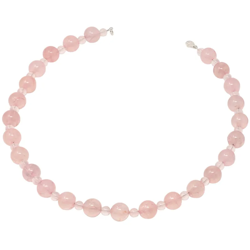 Echt Kette Collier aus Rosenquarz Kugelkette Edelsteine zart rose 925 Silber 48cm