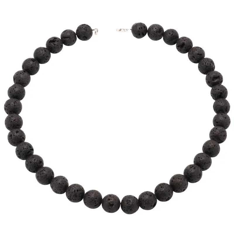 Mega-Angebot Kette Collier aus echter Lava mit Poren mit Verschluss aus 925 Silber, L 50cm