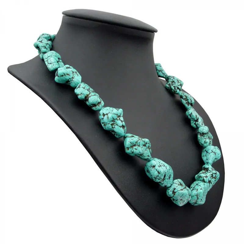 Aktuell Massive Halskette Edelstein-Kette Collier aus Türkis-Howlith, 925 Silber 60cm