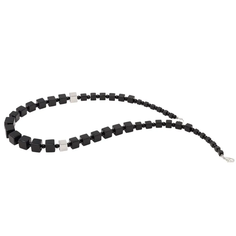 Must-Have Halskette Collier im Verlauf aus Onyx schwarz 925 Silber rhodiniert Würfel 50cm