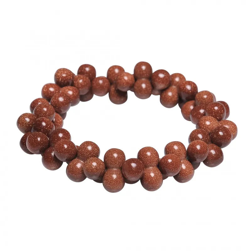 Zertifiziert Armband Armschmuck aus Goldfluss Stein mit Glitzern dehnbar braun endlos