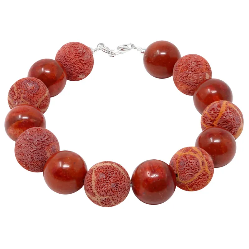 Versand Am Gleichen Tag Armband Natur-Koralle Schaumkoralle rot-orange 925 Silber glatt & mit Poren