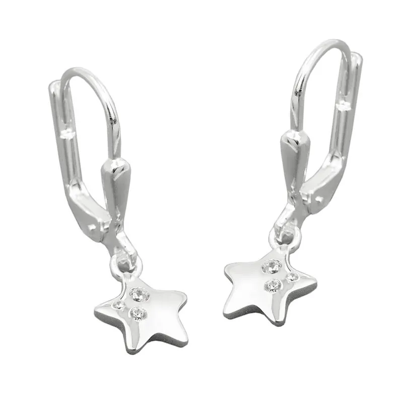 Paar Ohrhänger Ohrringe 23x7mm Sterne mit Zirkonia 925 Silber glänzend Kinder Geld-Zurück-Garantie