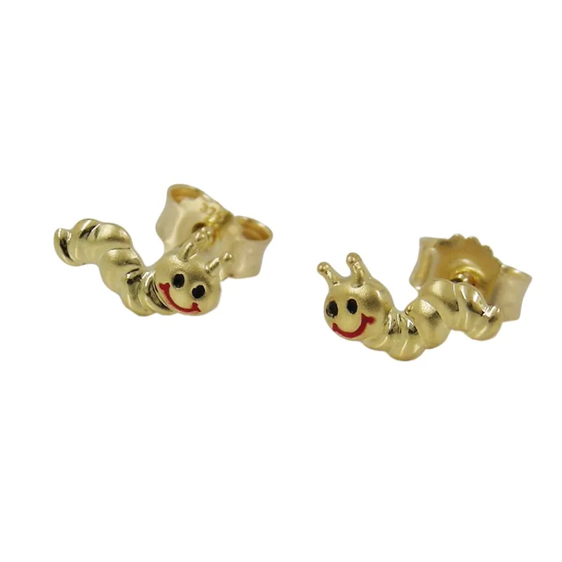 Weltweiter Versand Paar Stecker Ohrstecker Würmchen Wurm aus 9Kt. 375 Gelbgold Ohrschmuck Kinder