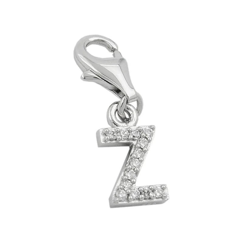 Zertifiziert Anhänger 12x6mm Charm Einhänger Buchstabe Z mit Zirkonia 925 Silber Damen