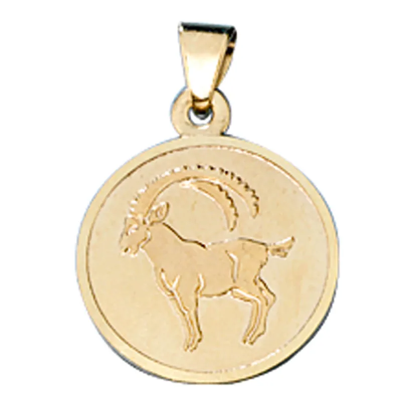 Zertifiziert Steinbock Ketten Anhänger Goldanhänger 333 Gold rund Halsschmuck Unisex