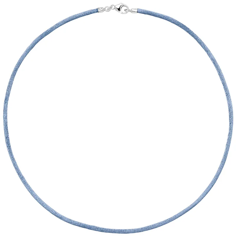 Handgefertigt 2,8mm Seidenband Seidencollier hellblau, Karabiner 925, Damen, 42cm