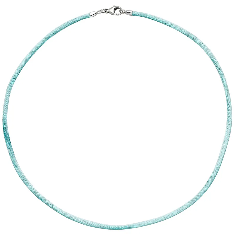 Preisreduziert 2,8mm Seidenband Seidencollier türkis, Karabiner 925, Damen, 42cm