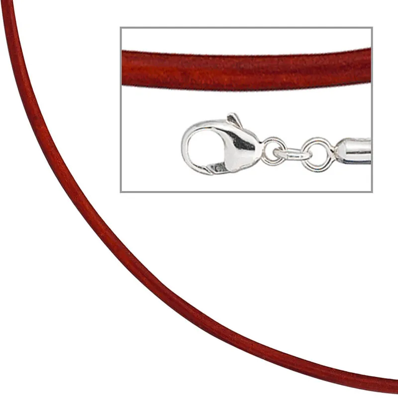 Markenprodukt 2mm Ledercollier Collier rot, Karabiner aus 925 Silber, Damen, 42cm