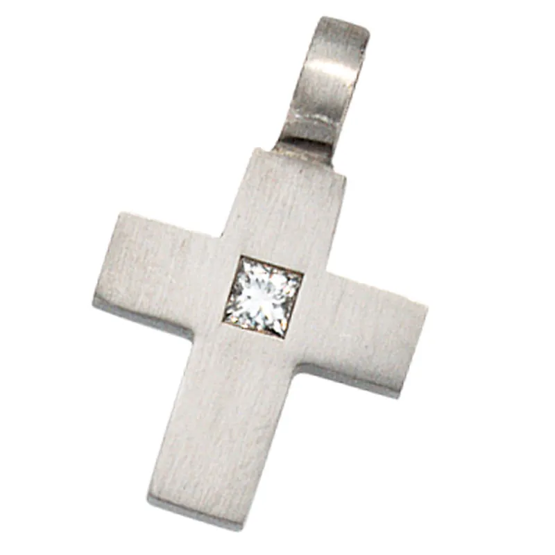 Versand Am Gleichen Tag Anhänger 10,2x16,7mm Kreuz mit Diamant 0.06Ct W/SI Brillant glatt 950 Platin