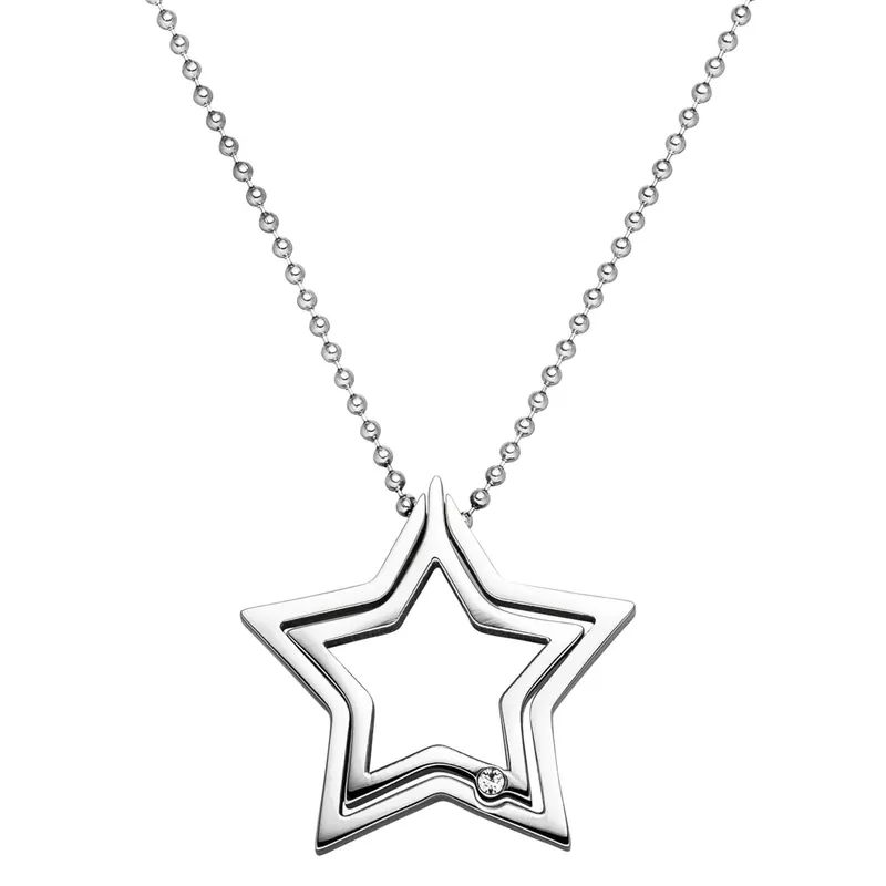 Edelstahl Collier Kette mit Anhänger, Stern, durchbrochen, Damen, 48cm Abverkauf