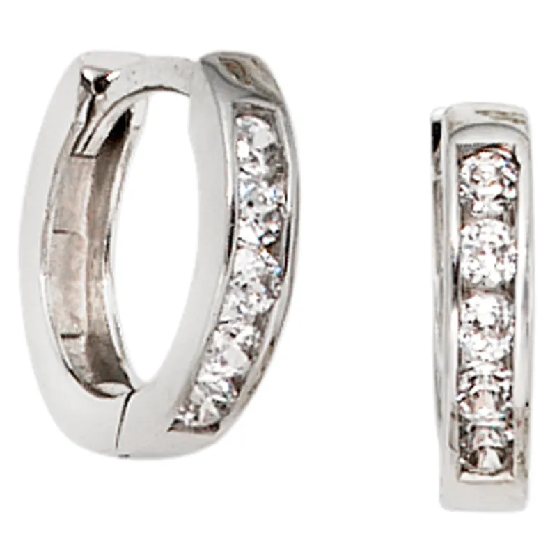 11,3mm Creolen Klappcreole Ohrringe mit 10 Zirkonia 375 Gold Weißgold Sichere Zahlung