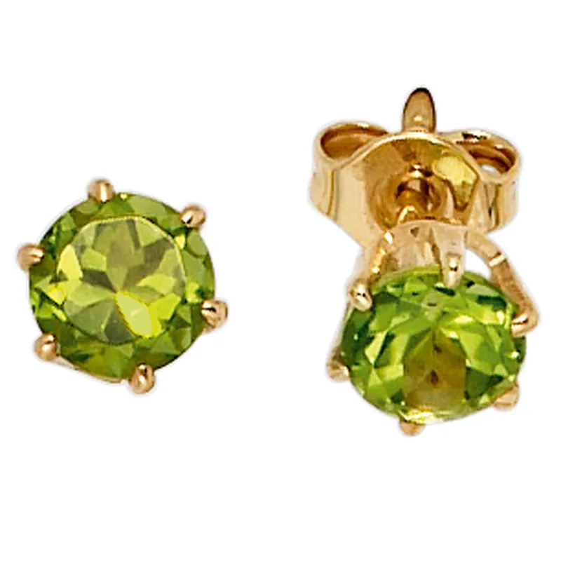 Wochenendangebot Paar Ohrstecker Stecker mit Peridot grün 5,4mm & 585 Gold Gelbgold