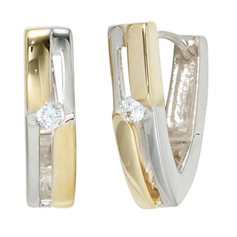 Weltweiter Versand Dreieck Creolen 4,5x15,7mm Ohrringe aus 925 Silber mit Zirkonia teilvergoldet