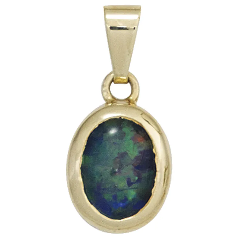 Weltweiter Versand Anhänger 8,3x12,2mm mit Opal grün blau 585 Gold Gelbgold Edelstein oval Damen