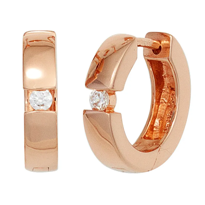 Versand Am Gleichen Tag Ohrringe Creolen 15,3mm 925 Silber rotvergoldet Zirkonia Ohrschmuck rund